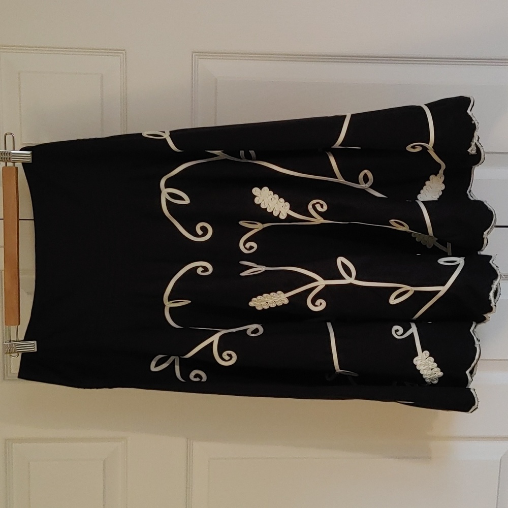Zara Basic US L Gathered/Circle Detailed Cotton Black and White Skirt